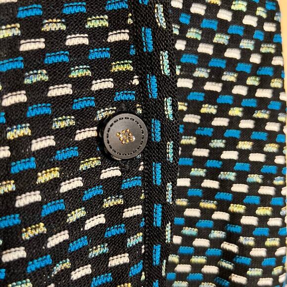 Exclusively Misook Blue, White, Black Metallic Blazer Style Knit Cardigan Large - Picture 3 of 10